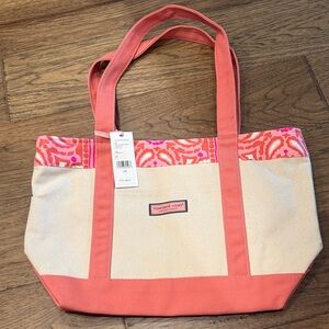 Vineyard Vines Coral Pink and Cream Canvas Tote